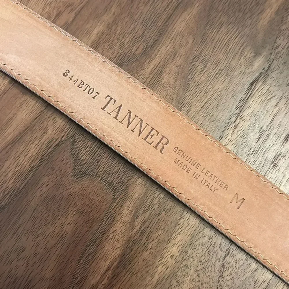 Vintage Tanner Beige Leather Belt with Pearl Buckle - M